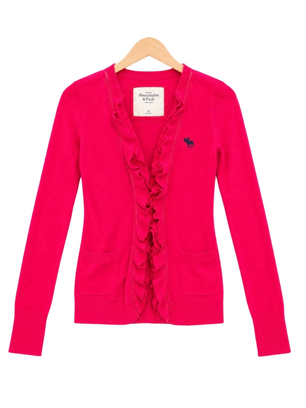 Vintage Abercrombie Hot Pink Ruffle Cardigan Sweater XS Bella Swan Tumblr Era